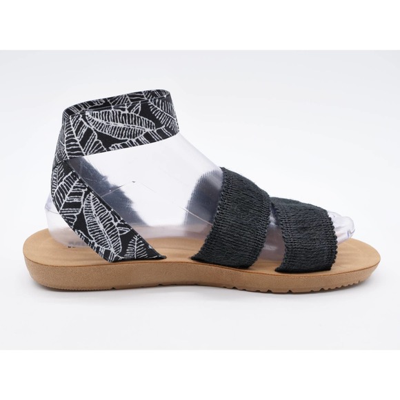 Muk Luks Womens 8 Sandals Black Stretch Fabric Ankle Strap Flat Open Toe Pull On - Picture 3 of 10